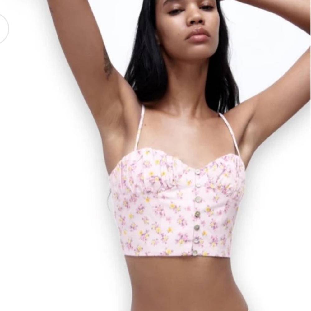 ZARA Women’s Printed Linen Blend Crop Top Size S
